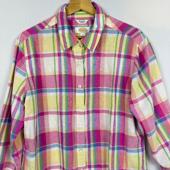 Talbots Women Irish Linen Long Sleeve Button Up Shirt Sz L Breathable Beach Prep - Picture 2 of 9
